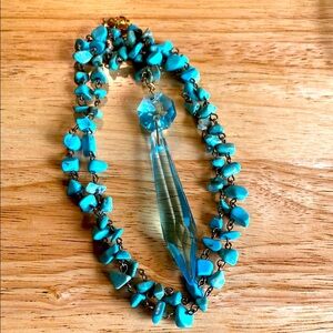 Faux Turquoise and Blue Crystal Necklace